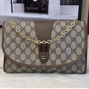 Authentic Vintage GUCCI GG Supreme Sherry Line PVC Leather Clutch HandBag EUC